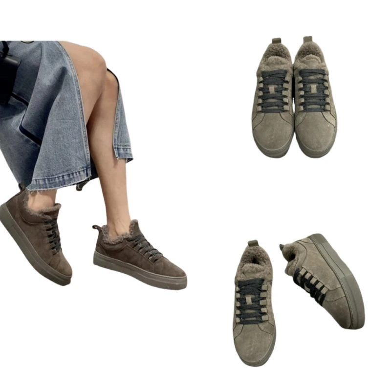 Suede Cowhide with Wool Chunky Platform Mesh Sneakers Lightweight Non-Slip Casual Sport Walking Athleisure  AJ0614