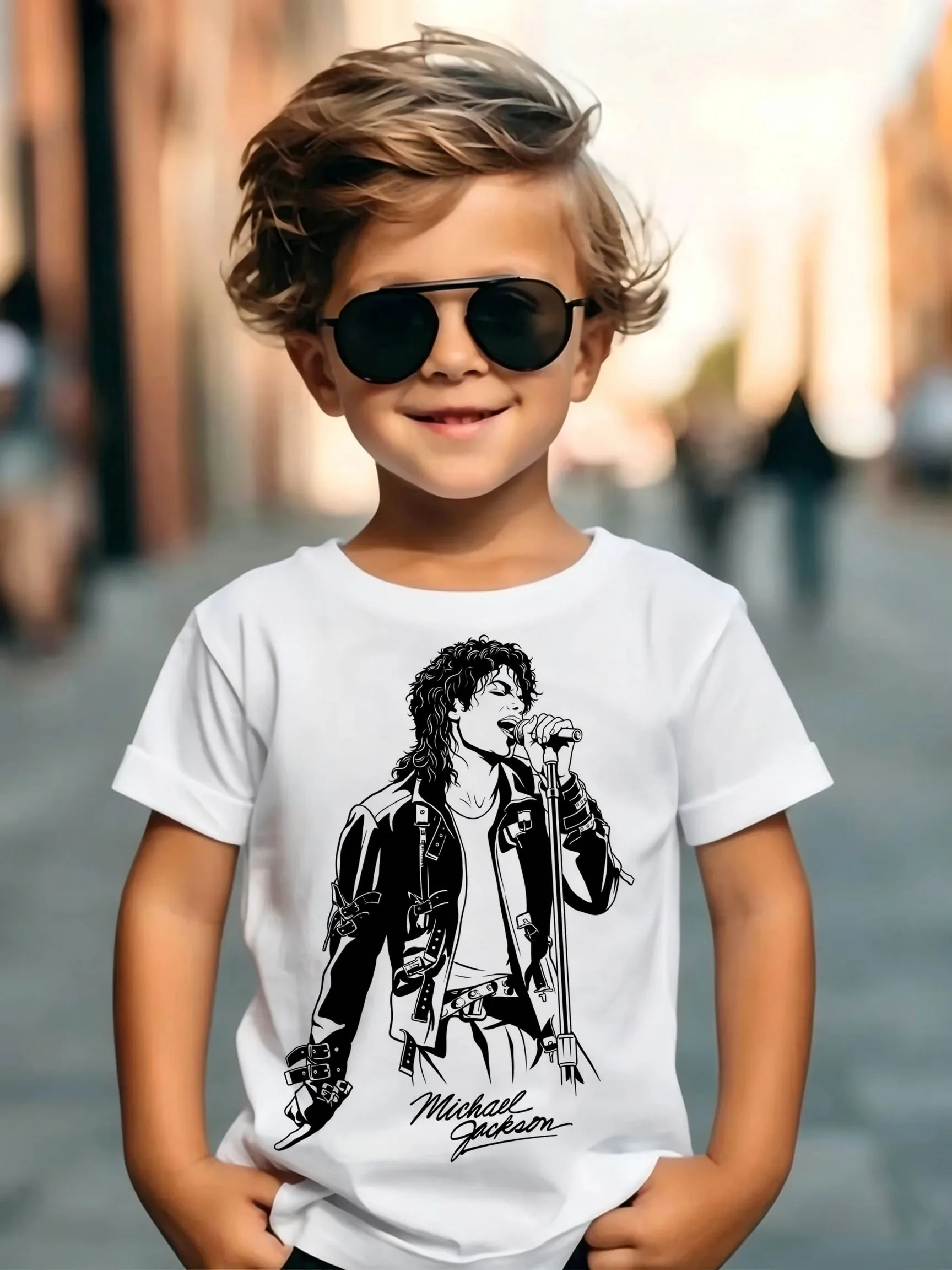 Michael Jackson Modern Redesign T-shirt Men and Women Summer Cotton Y2K Clothing Fashion Round Neck Short Sleeved Tee Fan Gifts