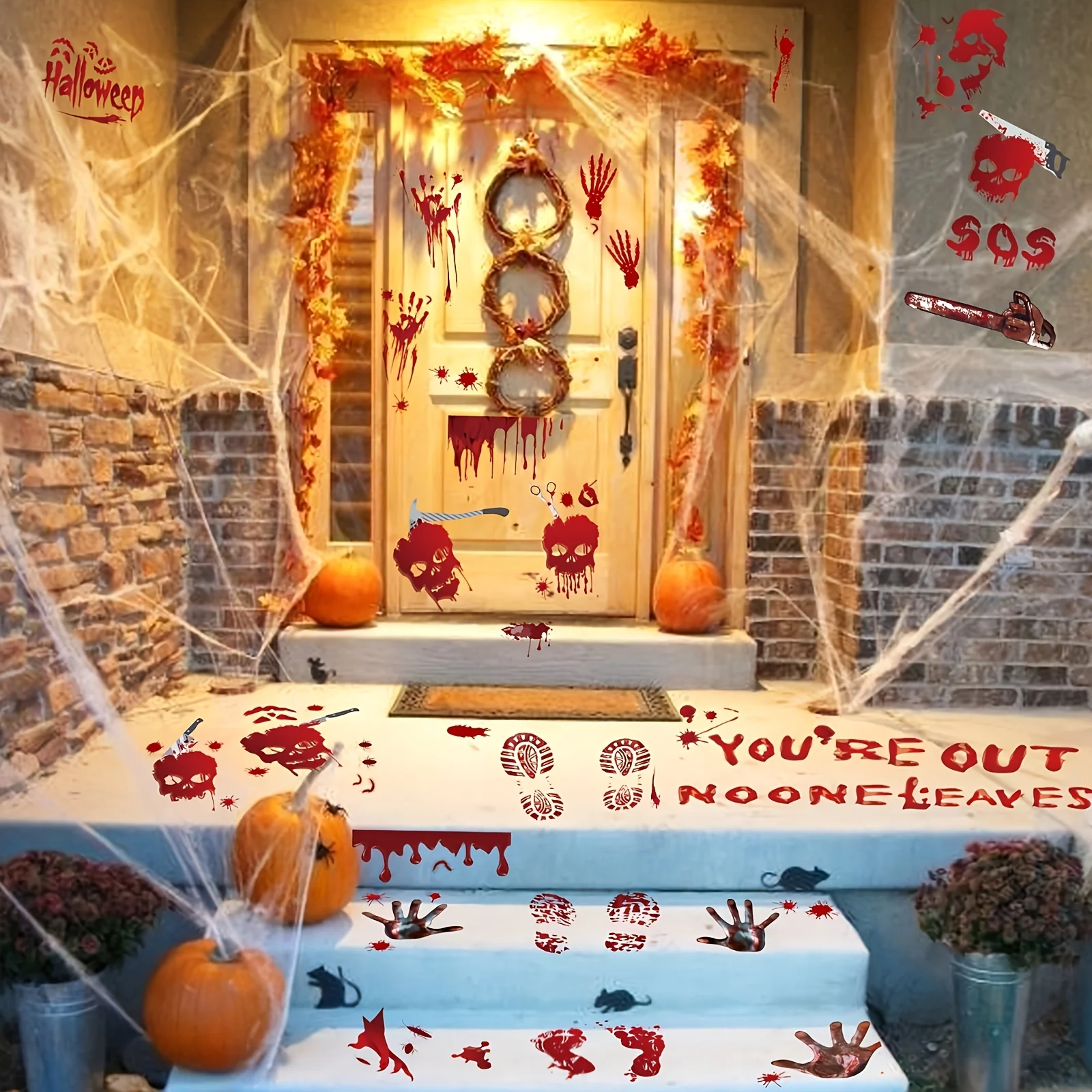 5/10 Style/Set Halloween Decorative Stickers Blood Print Window Stickers Static Attraction Adhesive and Removable Decoration Sup