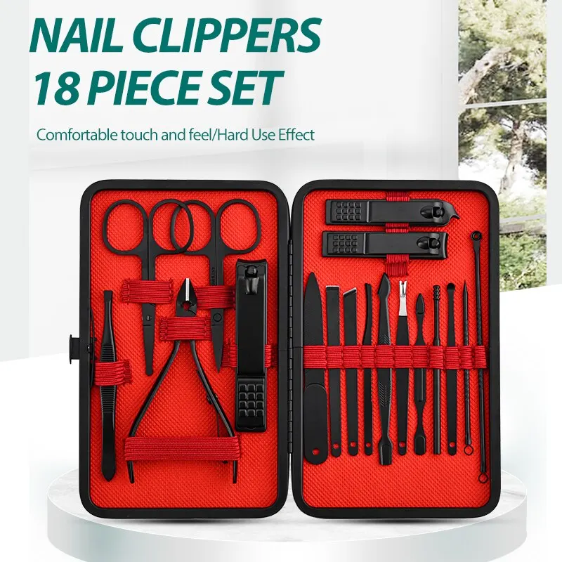 Home Nail Clipper Set Black Nail Clipper Set Beauty Clipper In 18-Piece Pu Box To Remove Dead Skin Portable