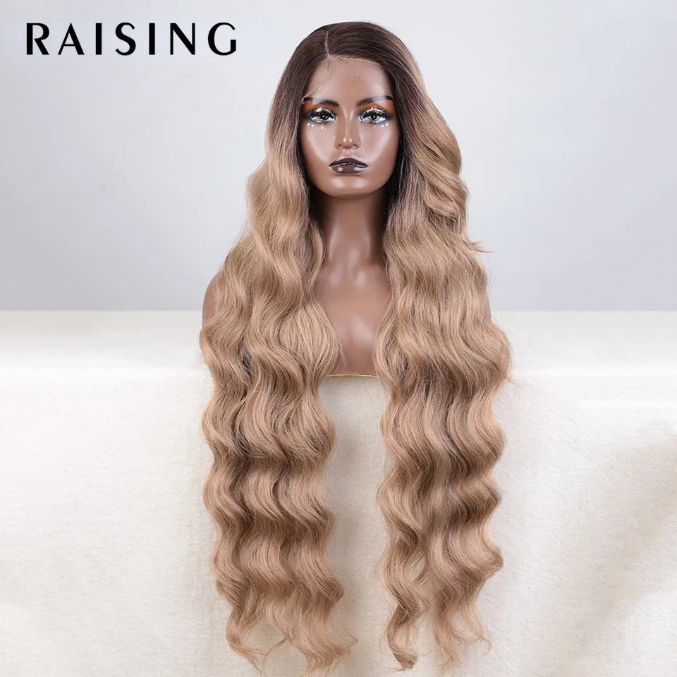 Synthetic Deep Loose Wave Lace Wig 36 Inch Long Wavy Lace Front Wigs for Women Cosplay Wig Ginger Blonde Wigs Side Part