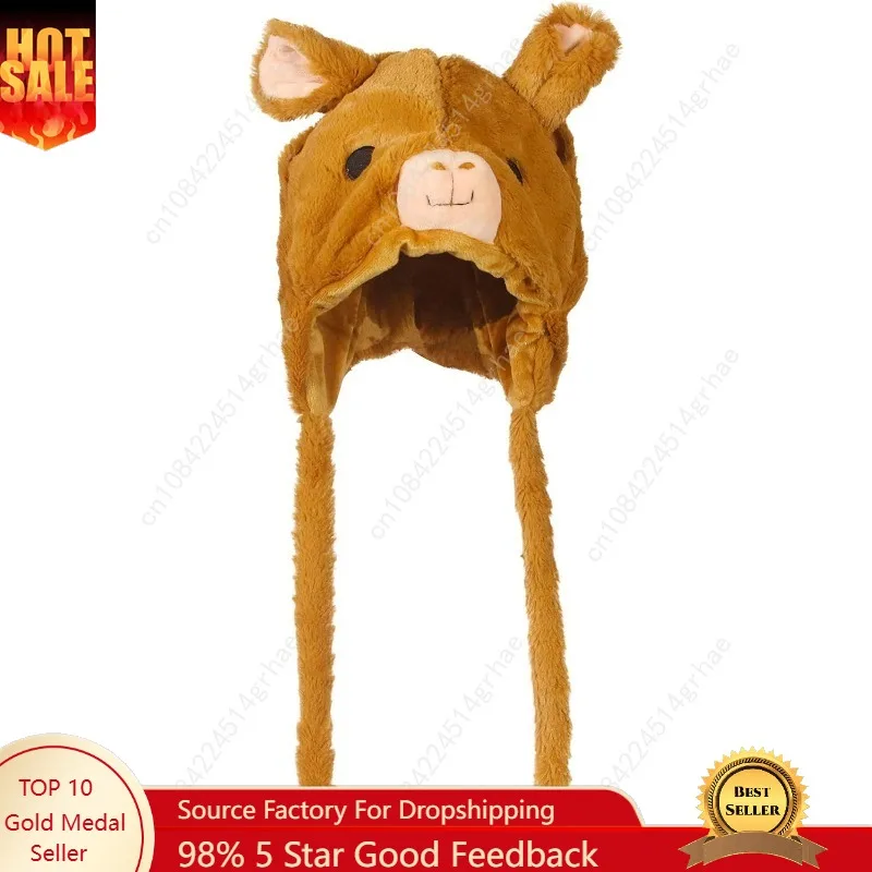 

Timiot Cute Plush Animal Character Winter Hat Fun Ski Cap with Detailed Animal Face Long Ear Straps with Pom Pom Ends