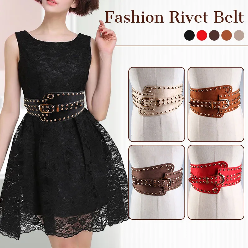 

Women Medieval Retro Punk Wide Waist Belt Elastic Princess Belt Rivet Studded Corset Girdle Court Style Gothic Retro Belt