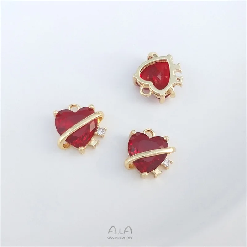 14K Gold-plated Inlaid Peach Heart-shaped Zircon Planet Pendant Handmade DIY Jewelry Pendant Bracelet Necklace Pendant