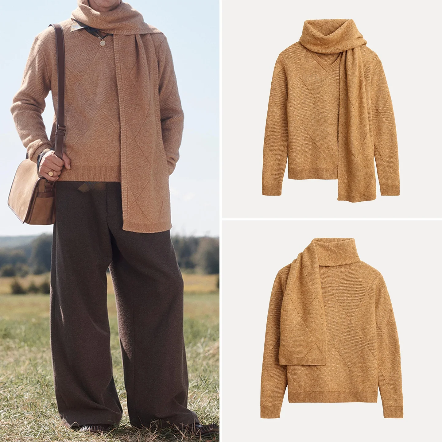 

Faionable Casual Knitted Scarf with Embroidery Autumn New Arrival Men's Wear Breathable Skin-friendly Long Sve High Collar