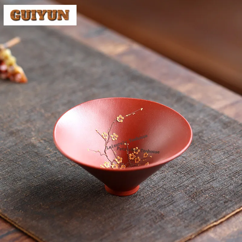 

125ml Yixing Purple Clay Plum Blossom Teacup Luxury Tea Bowl Tea Pair Tea-tasting Fragrance Cup Chazhan Master Cups Teaware