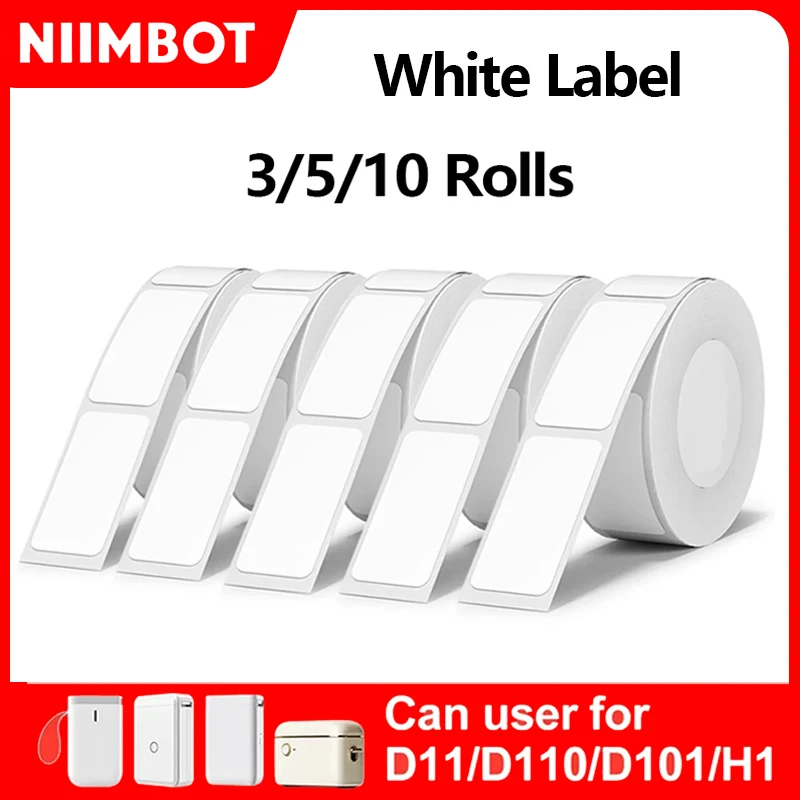 NiiMBOT D110 White Sticker Label Thermal Sticker 3/5/10 Rolls Paper For D11 D101 Niimbot Mini Portable Thermal Printer Waterproo