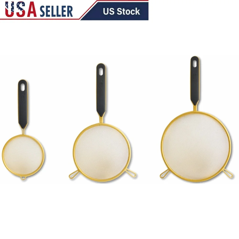 Juego de colador de malla fina de 3 piezas, asas ergonómicas, tamiz de cocina duradero, harina perfecta, salsas de Pasta, enjuague de frutas suaves