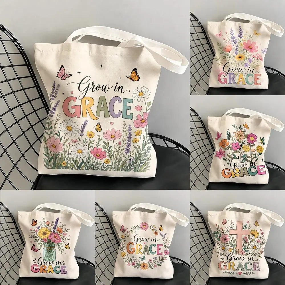 Retro Bible Verse Storage Bags Large Capacity Canvas Tote Bag Double-Sided Print Shoulder Handbag for Daily Shopping