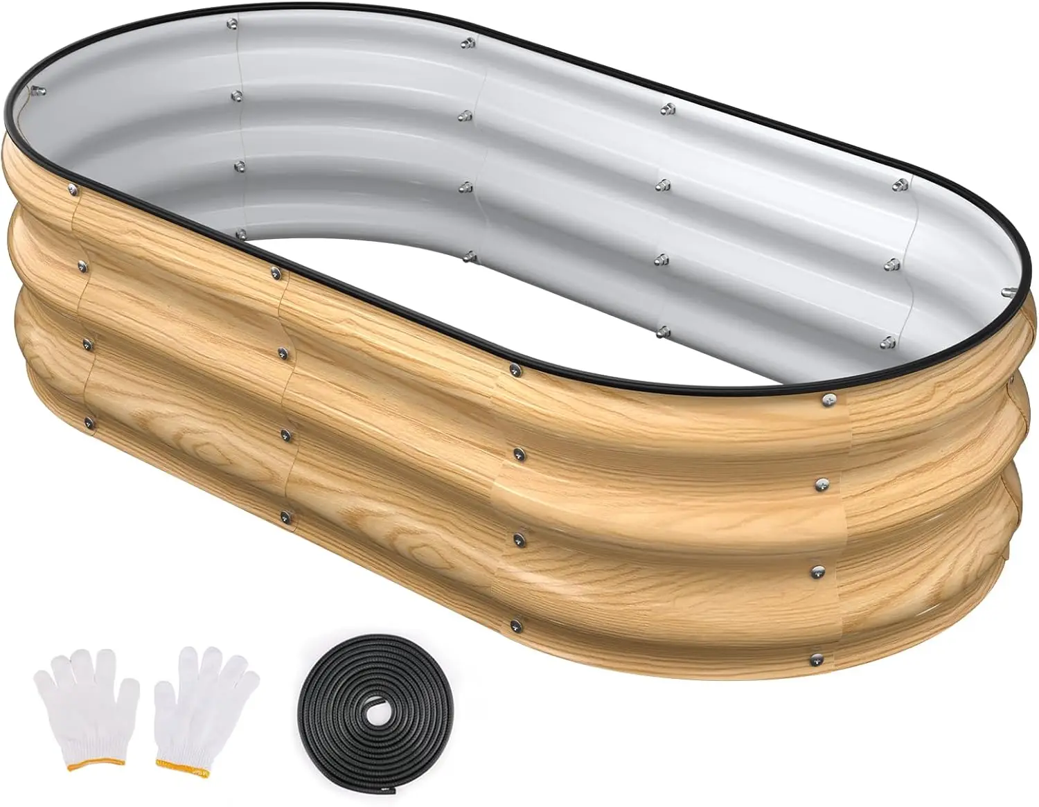 

Galvanized Raised Garden Bed 4x2x1FT Oval Metal Planter Box with Safety Edging and Gloves for Vegetables Flowers Herbs