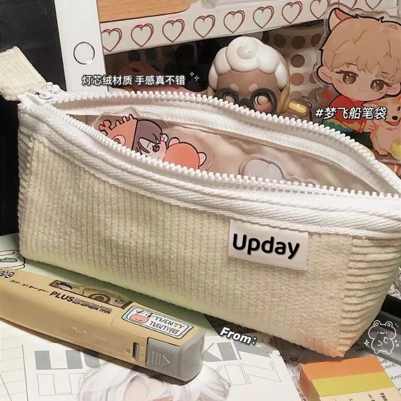 Pencil Case Stationery School Supplies Pencil Cases Pouch Office Desk Storage Bag Students Kids Pen Case Bags Box Corduroy Solid