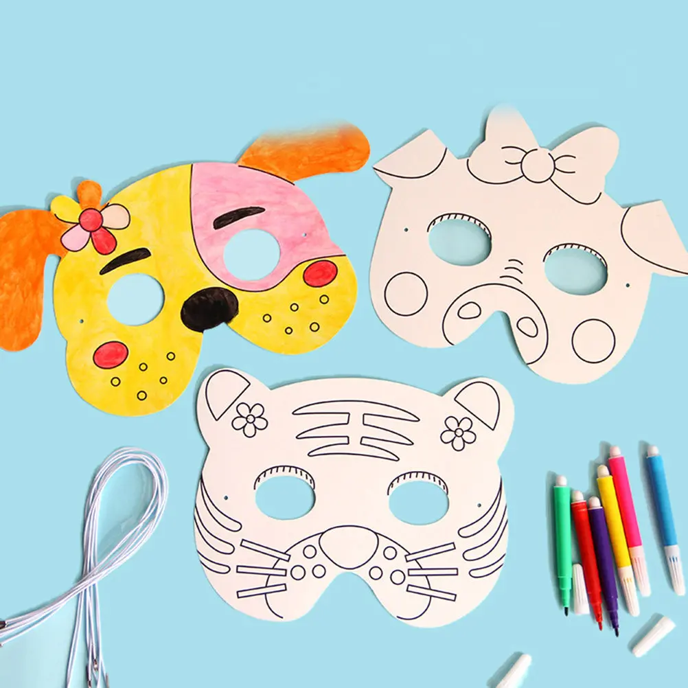 

10Pcs Blank Mask Kids DIY Painting Animal Craft Set for Creative Art Activity Coloring Fun Pre-Cut Paper Masks