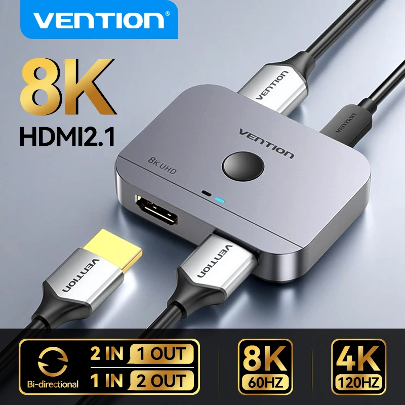 Vention HDMI 2.1 Splitter 8K 60Hz 4K120Hz Bi-Direction 2 in 1 out for TV Xiaomi Xbox PS4 5 HDMI-compatible Monitor HDMI Switcher