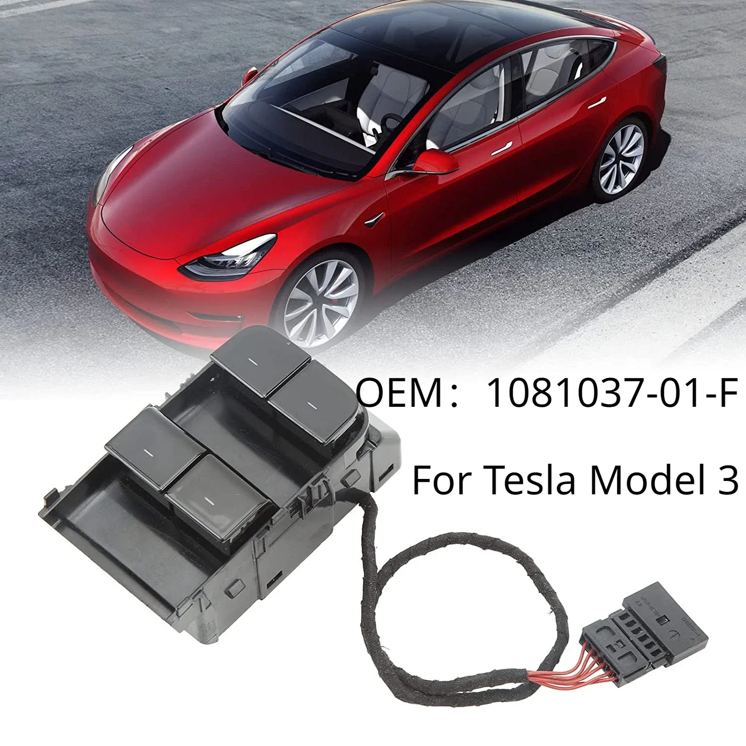 

Matte Black Left Front Glass Lift Power Control Button Switch 1081037-01-F For Tesla Model 3 M3 2016-2020 Door Glass Lifter