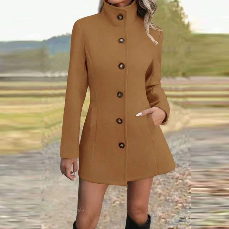 Women Spring Office Slim Blazer Plus Size Single Button Pockets Blazer Beige Winter Fashion Commuter Simple Casual Blazer