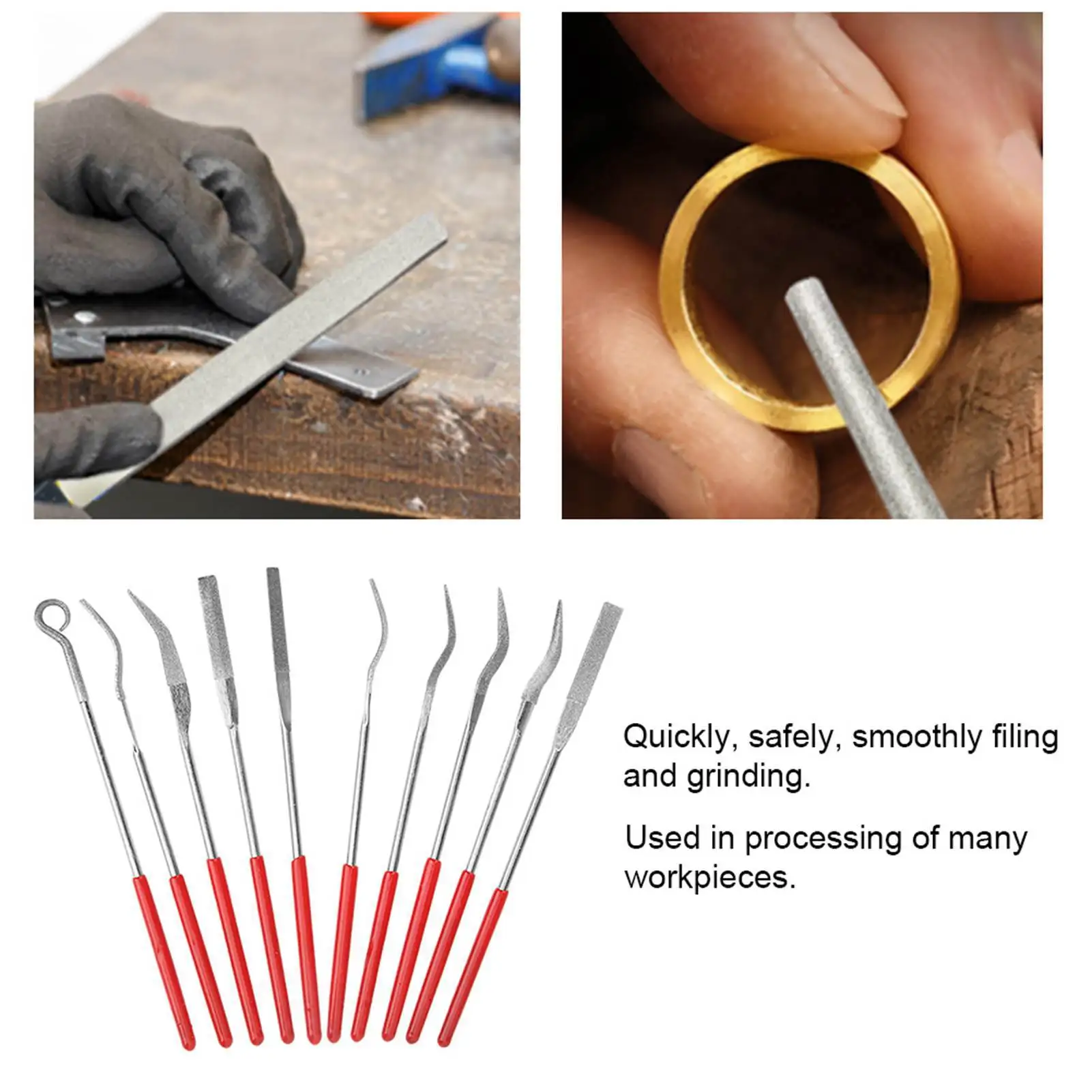 10Pcs Diamond File Set Assorted Shapes Hand Grinding Files Abrasive Tools for Metal Wood Glass Ceramic Jewelry DIY Craft