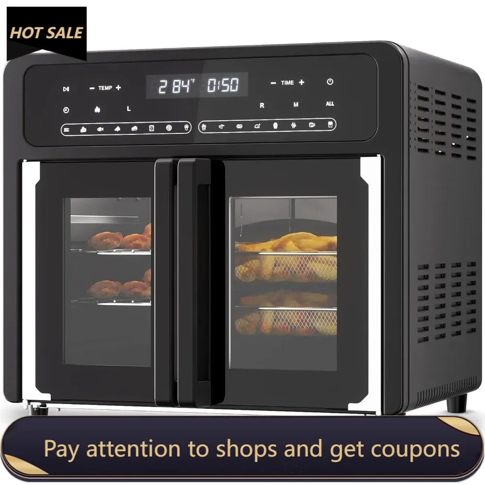 

Dual Zone Air Fryer Oven, 27.5QT French Door 360 Air Fryer Combo, with Air Fry Basket, Wire Rack & Crumb Tray