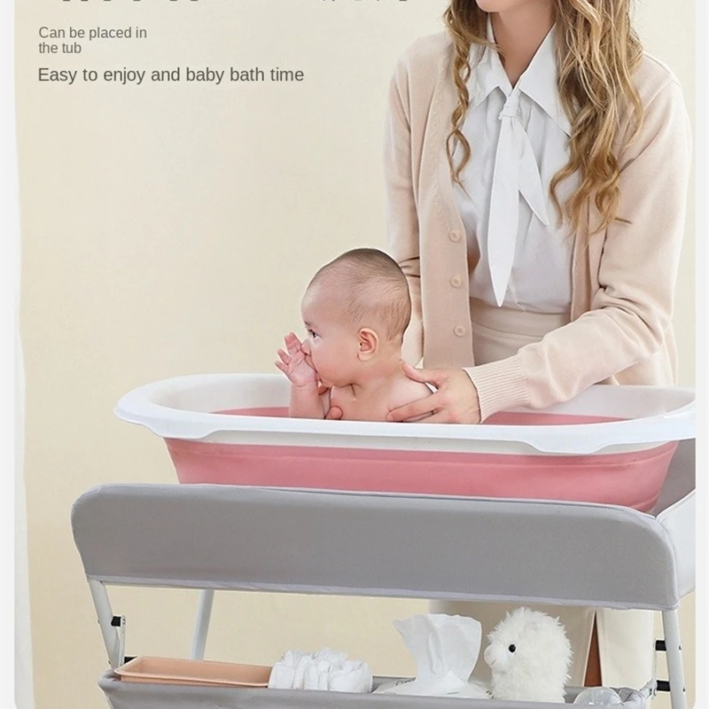 طاولة تغيير الحفاضات المحمولة مع عجلات لمحطة تغيير الحفاضات المتنقلة القابلة للطي مع ارتفاع قابل للتعديل وتخزين كبير #2