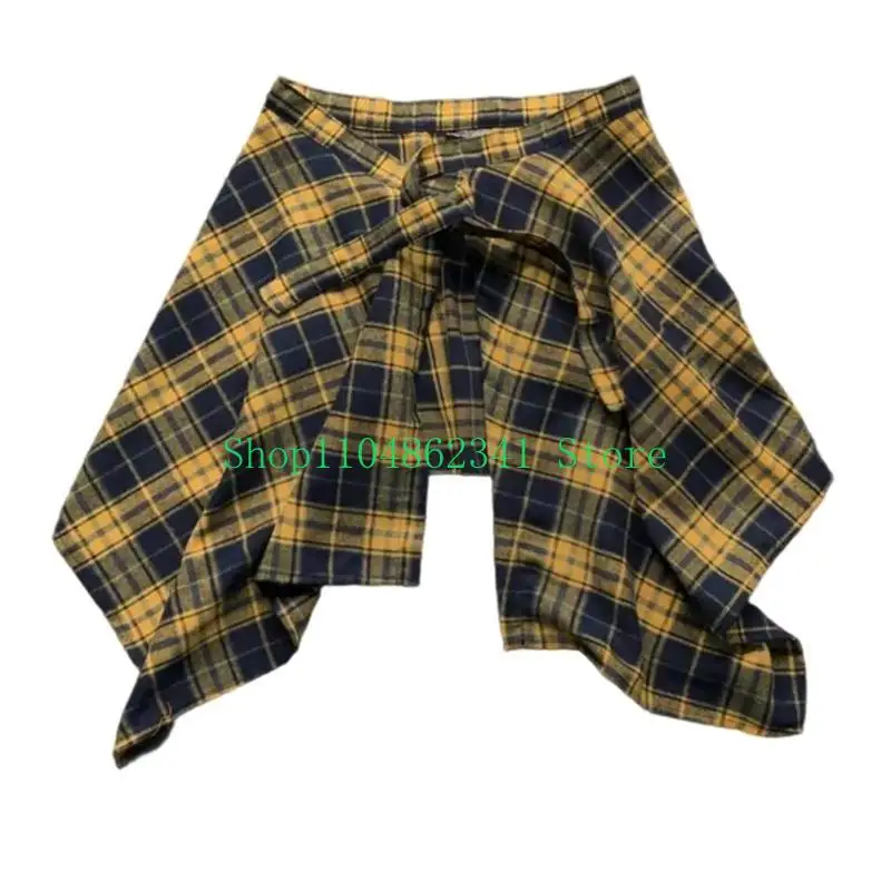 

5asd Необычная мини-юбка, клетчатая рубашка-удлинитель, съемный многослойный искусственный верх, нижняя рубашка, юбка средней