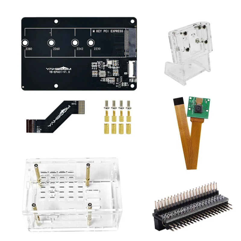 Raspberry Pi 5 NVMe Expansion Board Transparent Acrylic Shell PCIe to M.2 SSD Solid State Drive Adapter Board KIT