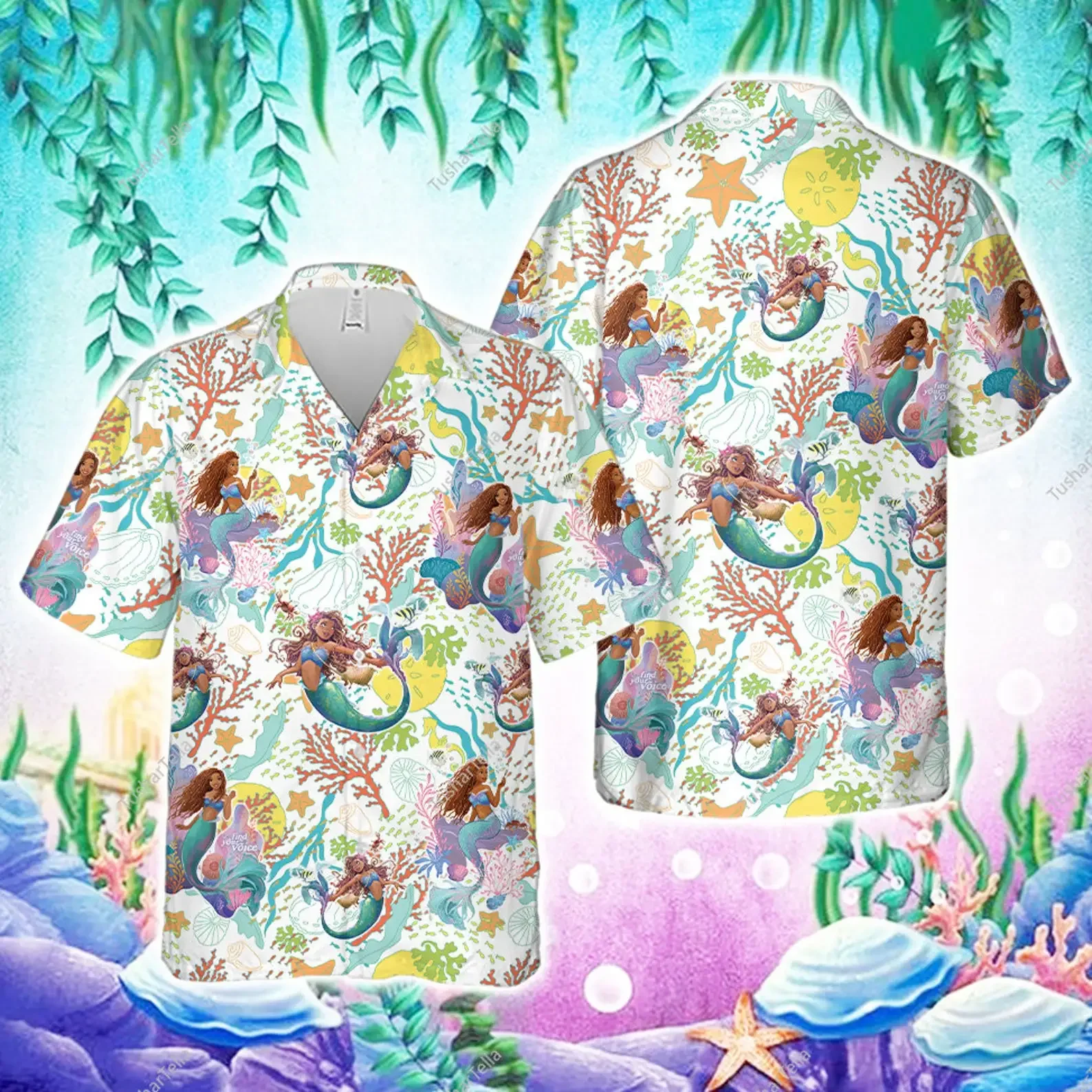 La sirenetta Ariel camicia hawaiana uomo donna camicia Vintage a maniche corte camicia hawaiana Disney camicia da spiaggia tropicale Casual