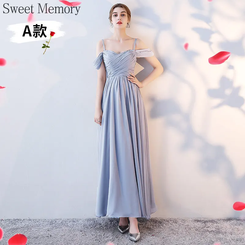 Personalizza dolce memoria rosa grigio Chiffon abito da damigella d'onore moda sposa abiti da sposa per le donne abito da sera da ballo