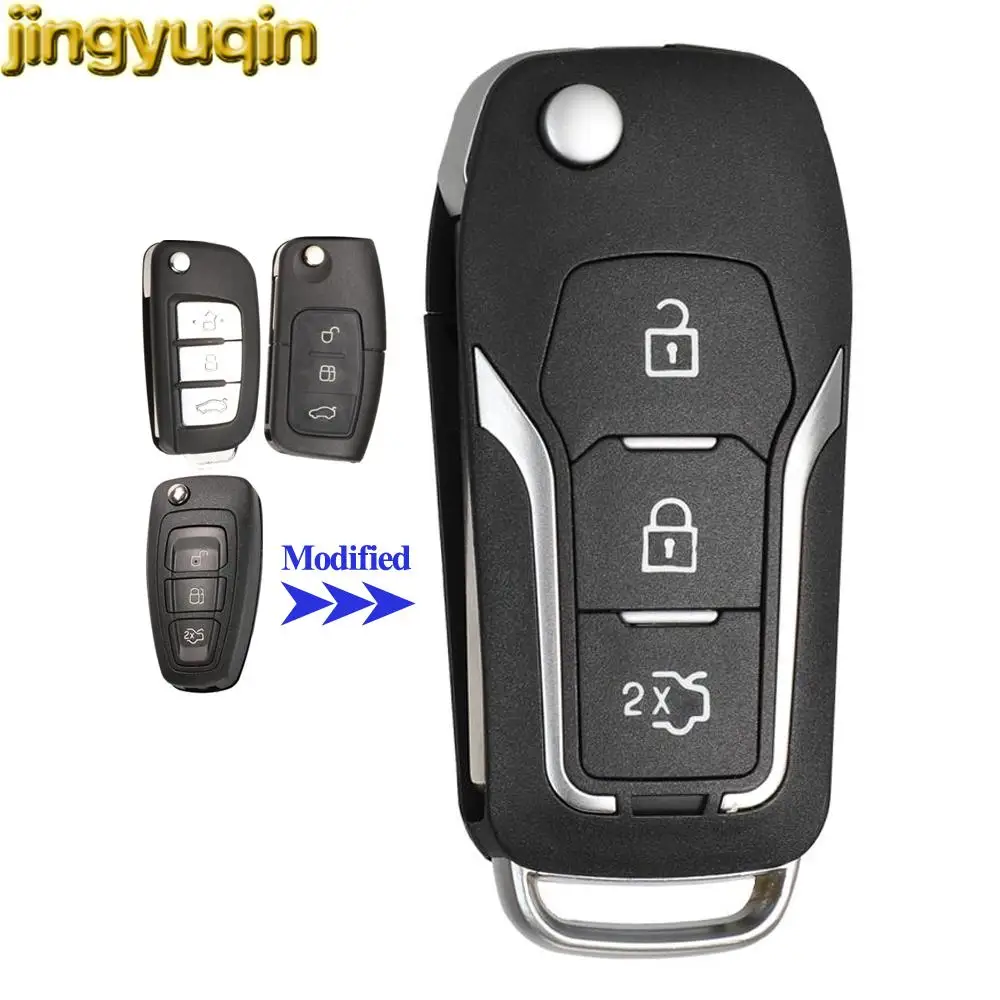 Jingyuqin 3B Flip Remote Modified Car Key Shell For Ford Focus 2 3 Fiesta Mondeo Connect C S Max Ka HU101 FO21 Smart Fob