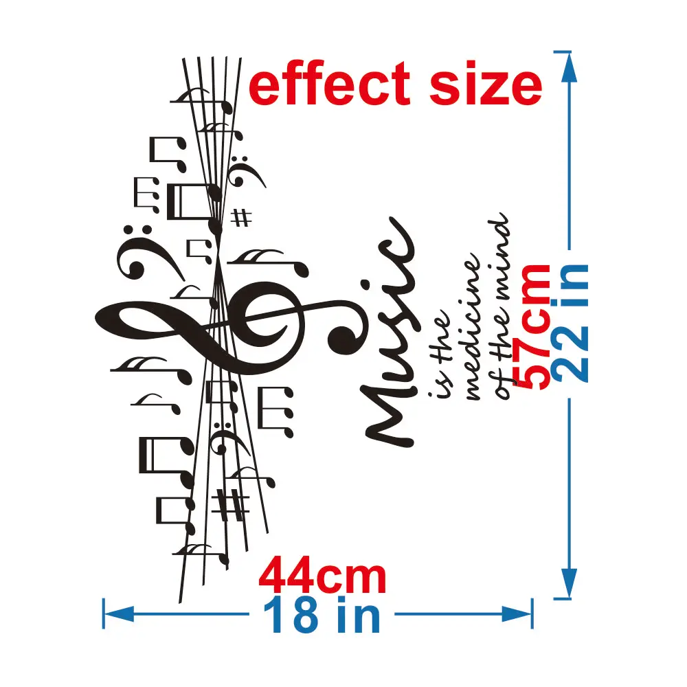 Removable Vinyl Home Decor Sticker“Music is the Medicine of the Mind”with Musical Notes Ideal for Music Room Wall Decals  JZY303