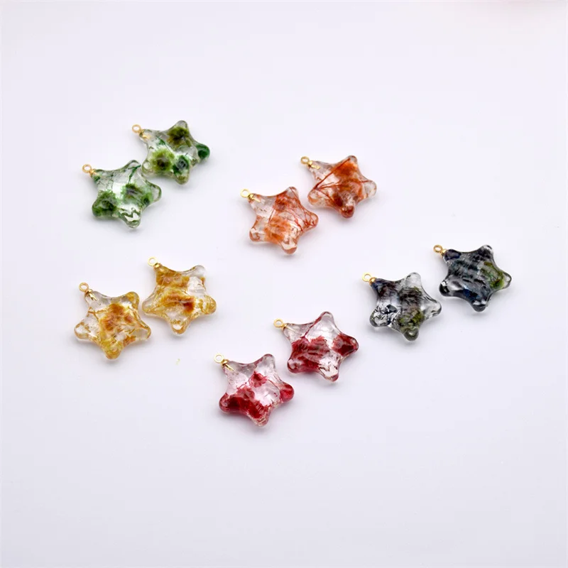 Min order 20pcs/lot color dried flowers core cartoon stars shape acrylic beads charms diy jewelry earring accessory