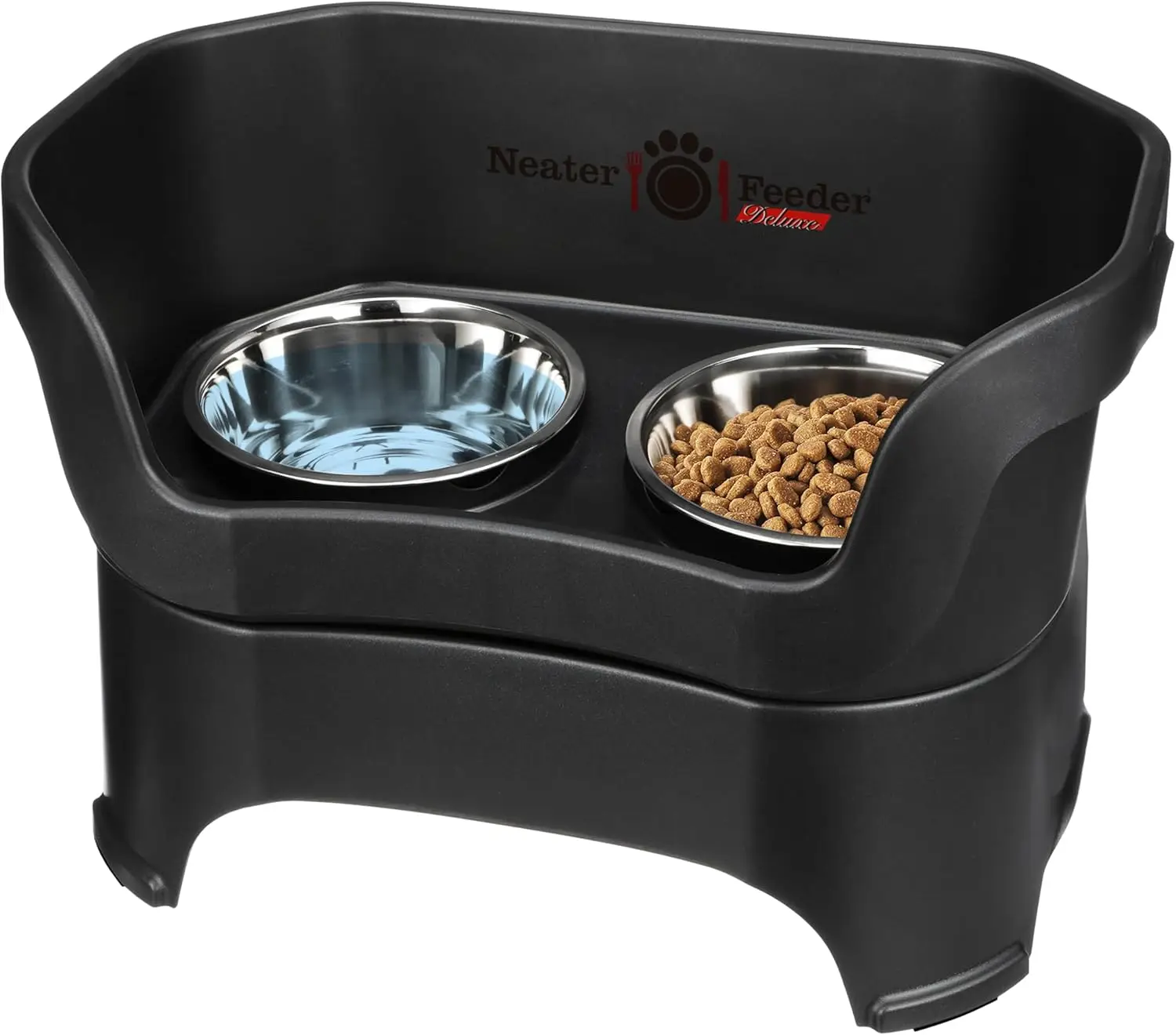 

Elevated No-Spill Dog Feeder for Large Dogs Over 40 lbs, Dishwasher Safe, Made in USA, Black