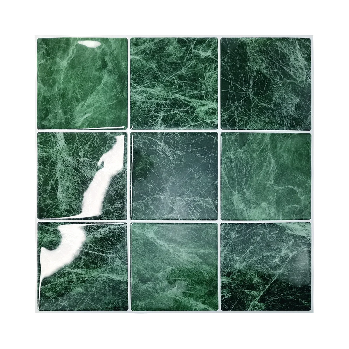10 Pcs Dark Green Imitation Porcelain Tiles Kitchen Marble Backsplash Easy Peel and Stick Bedroom Wall Panel