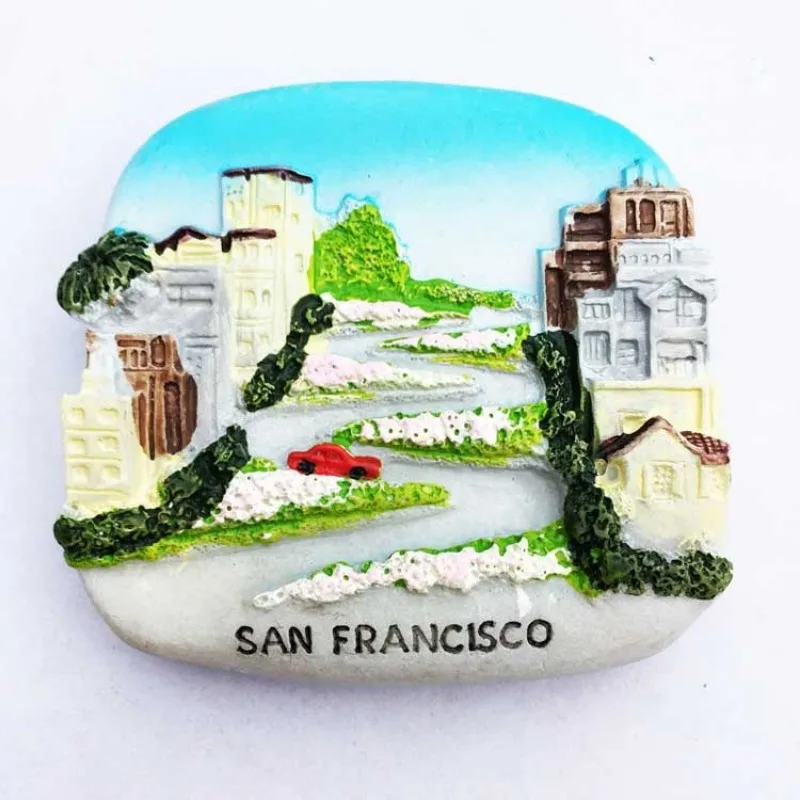 United States San Francisco Jiuqu Flower Street tourist souvenir magnetic sticker refrigerator sticker, creative decoration gift