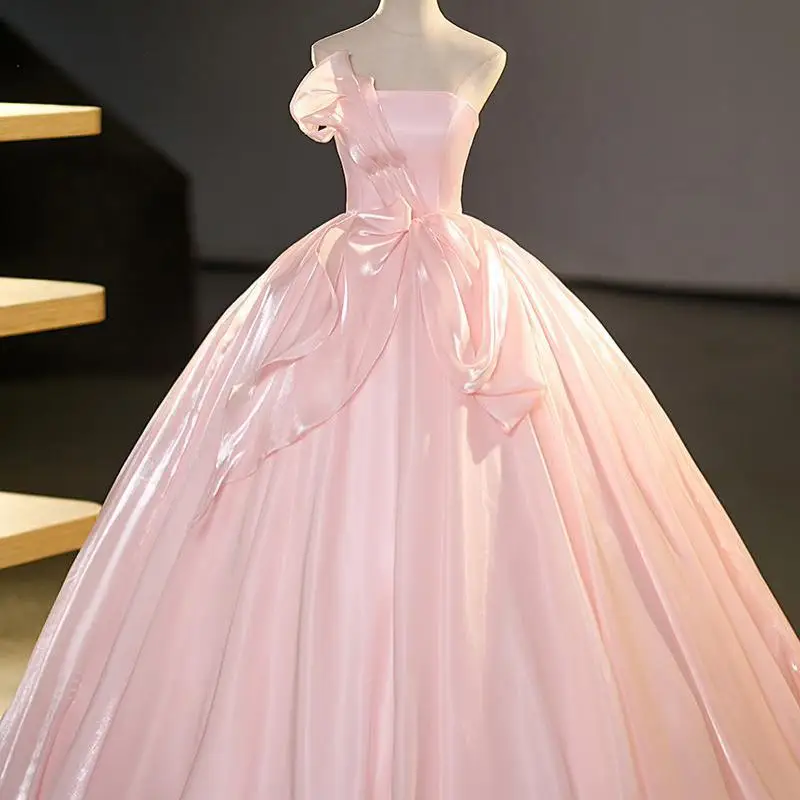 Robe de mariée sans bretelles rose doux, robes de Rhsexy, robe de Quinceanera simple personnalisée, longueur au sol, nouveau, éducatif, 2023