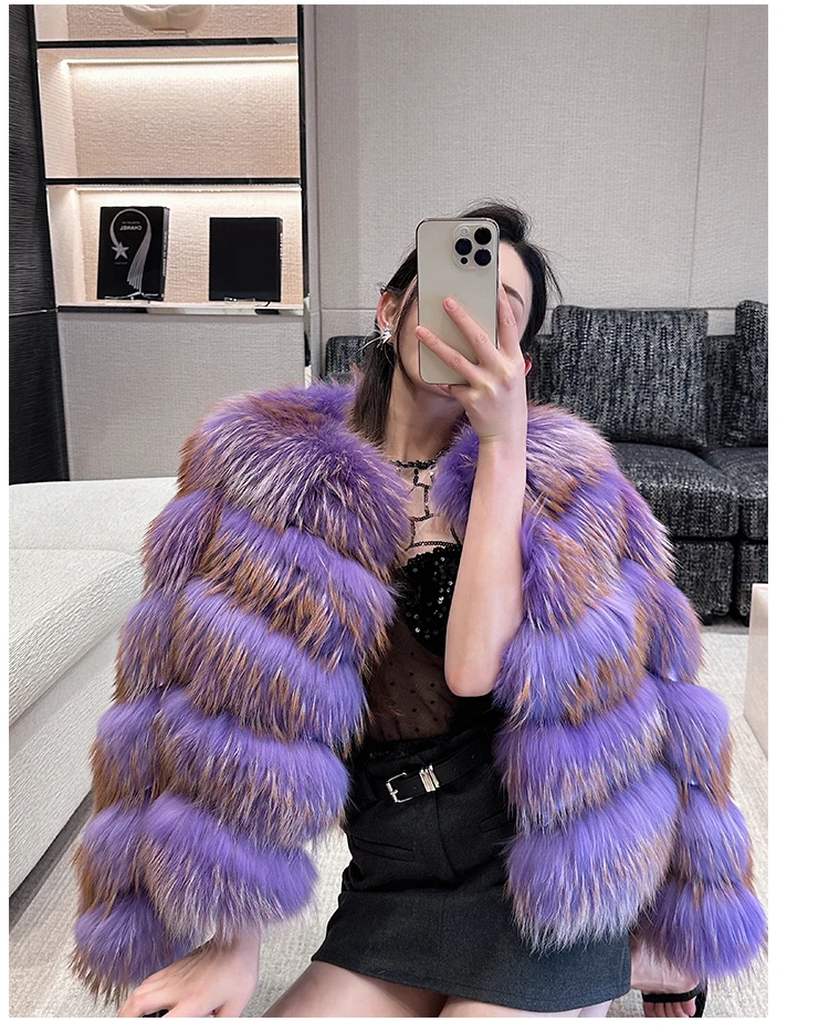 Short Fox Fur Coat for Women Fake Plush Jacket Thick Overcoat Warm Artificial Fur Coat, Eco-coat Gradient Clothes Winter