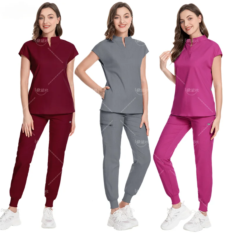 Elastic Scrubs Clothes Medical Experiments Beauty Salons Dentists Hospital Work Clothes Sets Nursing and Cleaning WorkWear Women