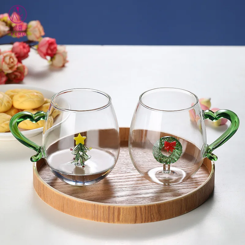 Weihnachtsglastasse mit Henkel, Schneemann-Baum-Design für Urlaub, Party, Büro, Zuhause, Restaurant, Dekoration, Geschenk, heiße Schokolade