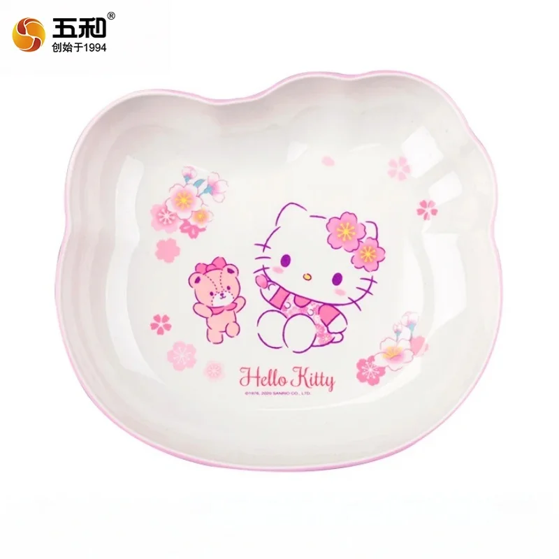 For Cherry Blossom Hello Kitty Tableware Baby Complementary Food Bowls BPA-Free Dining Plates Rice Bowl Cartoon Divided Plates
