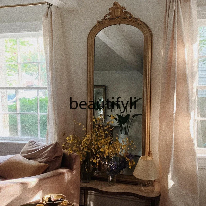 

Vintage carved full-length mirror American bedroom home floor-to-ceiling mirror clothing store fitting mirror5556