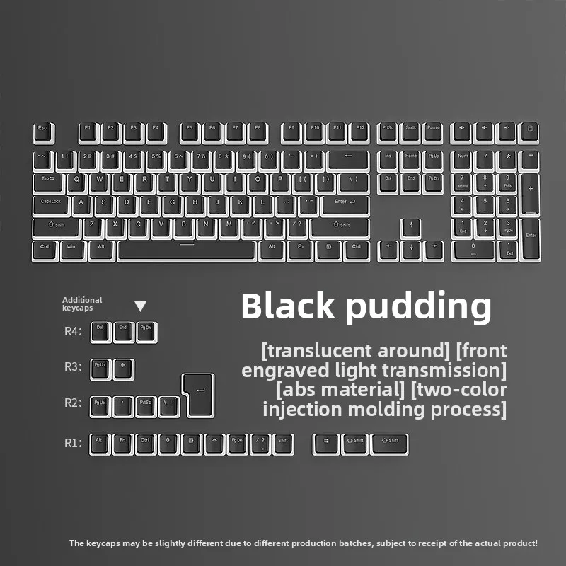 New Black 130-Key Pudding Keycaps Full Set Milk Dual-Shot ABS Luminous In Stock Factory Custom Keycaps for Mechanical Keyboard