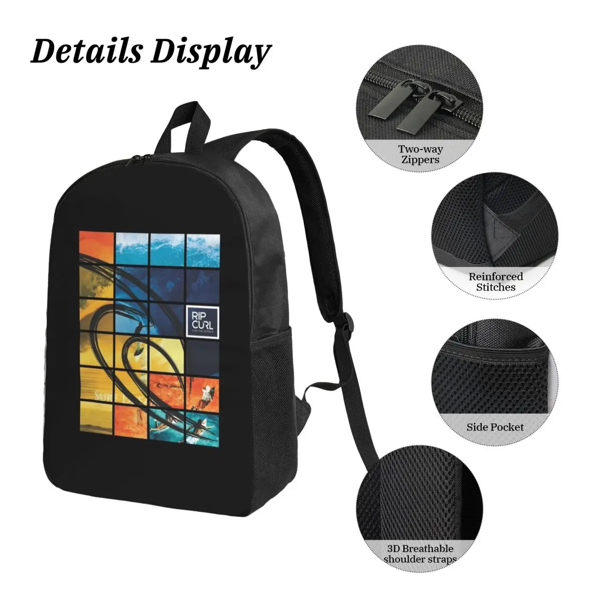 Posters Rip Curl Skates Logo Backpack Student BookBag School Bag Computer Shoulder Bags 3ps Insulated Lunch Bag Pencil Case