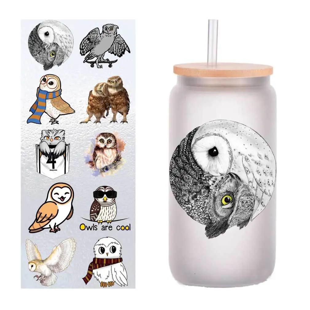 

10 sheets of four-inch cartoon owl series UV transfer stickers crystal label glass glass sticker customization