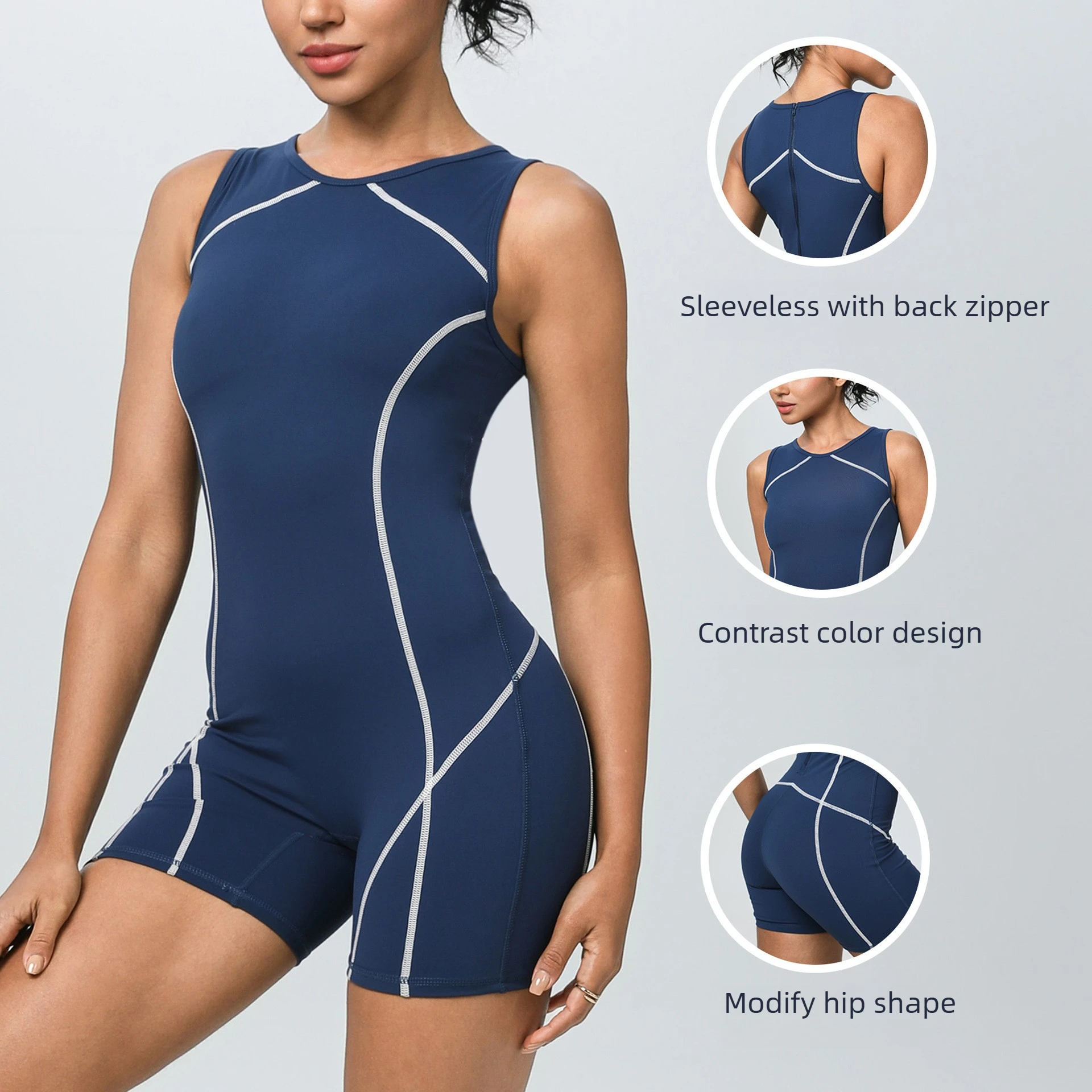 Greenora Women Sporty One Piece Jumpsuit Contrast Stitching Bodycon Romper Sleeveless Yoga Bodysuit Athletic GymFitness Playsuit