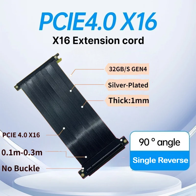 

PCI Express 4.0 x16 Riser Cable High Speed Silver-Plated PCIE Gen4 16x Riser Extender Single Reverse 90 Degree Connector For ITX