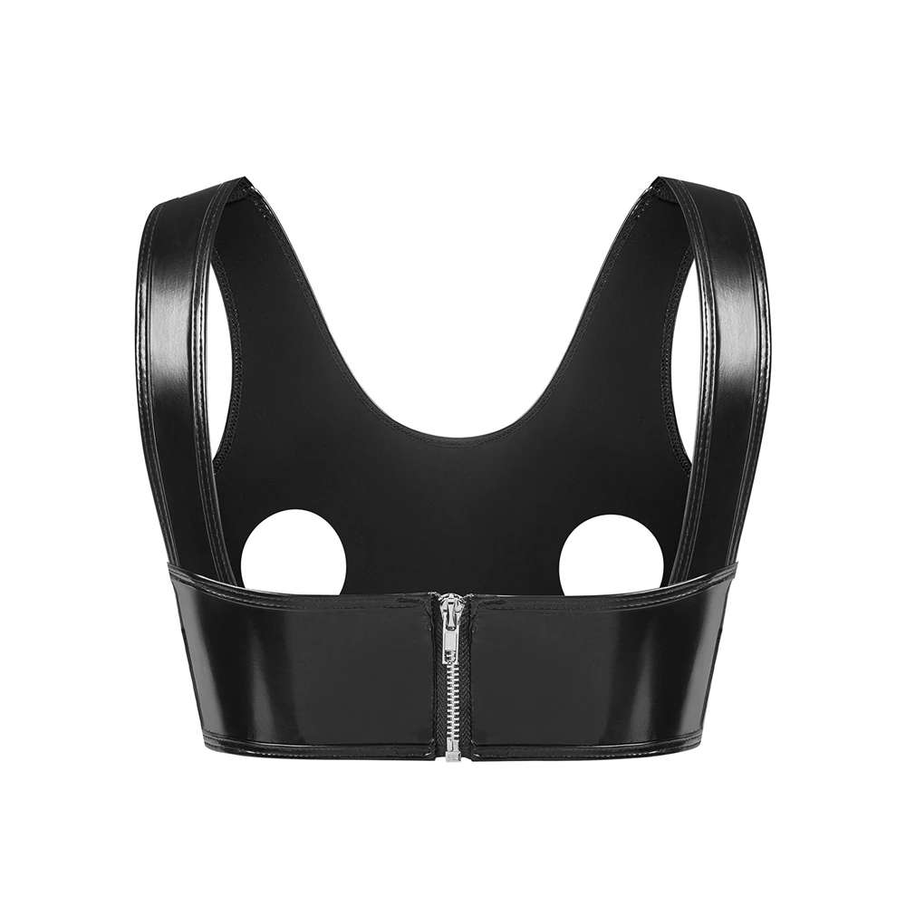 

Women's Hot PVC Leather Bra Zipper Open Chest Sexy Top Bra Women's Open Nipple Cup Bra Pornographic Nightclub Sexy Underwear