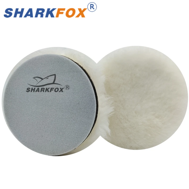 Sharkfox 5Pcs/lot 6inch Soft Sheepskin Buffing Pads with Hook and Loop Back Wool Cutting Pad for Car Furniture Glass