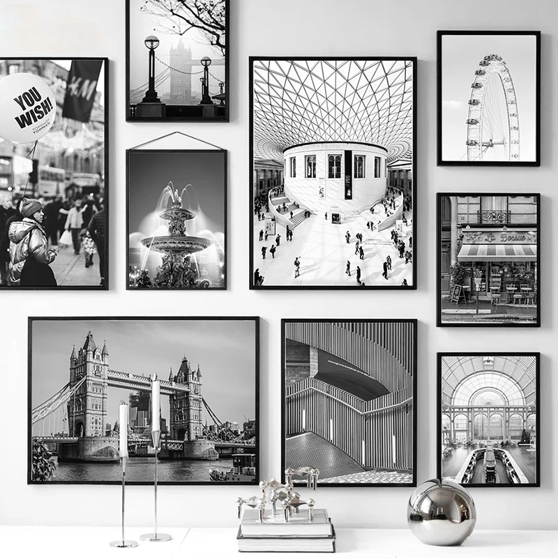 Modern Black and White Romantic Europe France German Cities Landscape Photograph Printed Poster Wall Art Picture Canvas Paint