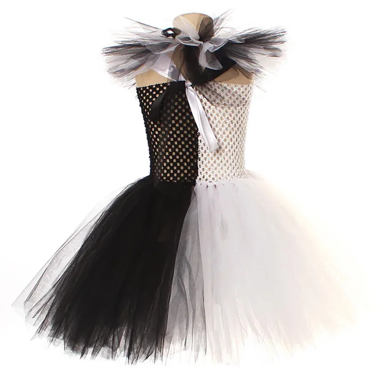 2025 nuevas niñas Cosplay vestido de retazos blanco y negro Halloween carnaval fiesta gótico disfraz de payaso aterrador dibujos animados tul Dr ★ ★