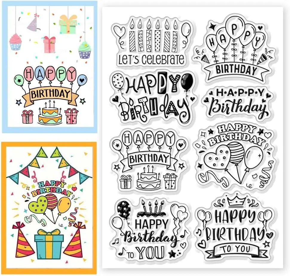 Happy Birthday Clear Stamps Transparent Silicone Stamps Words Candles for DIY Scrapbooking Card Making Photo Album Postcard