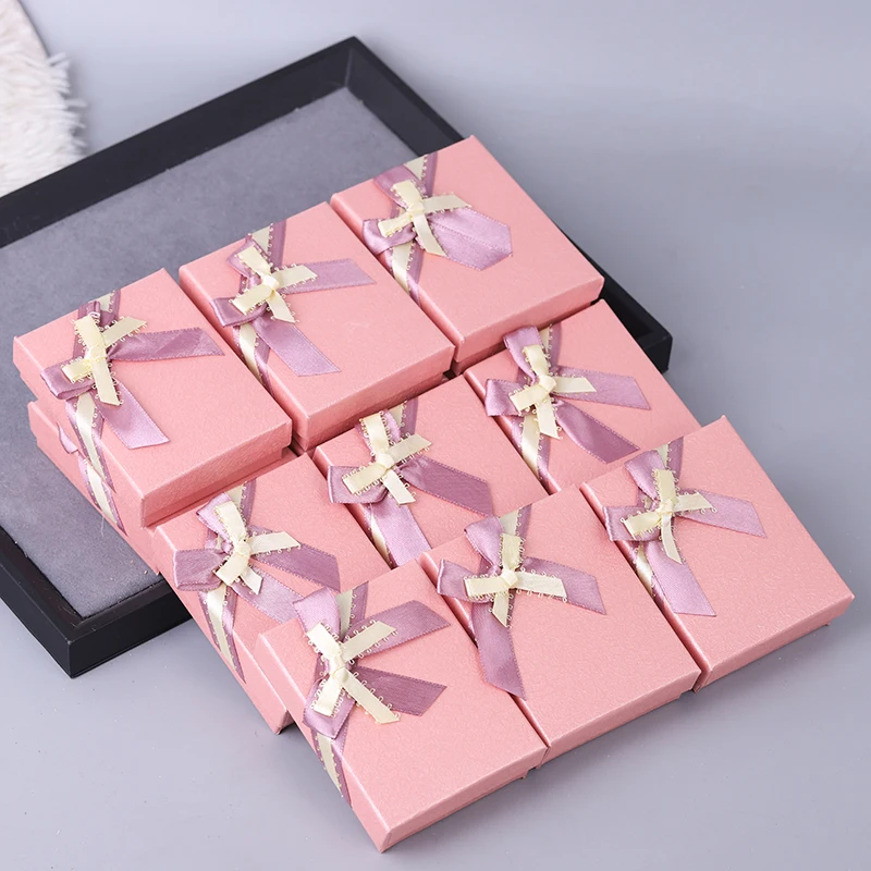 Wholesale 12pcs/lot Box 2024 new Custom Jewelry Packaging Box polychrome bow Cardboard Jewellery Box Earrings Ring Necklace Gift