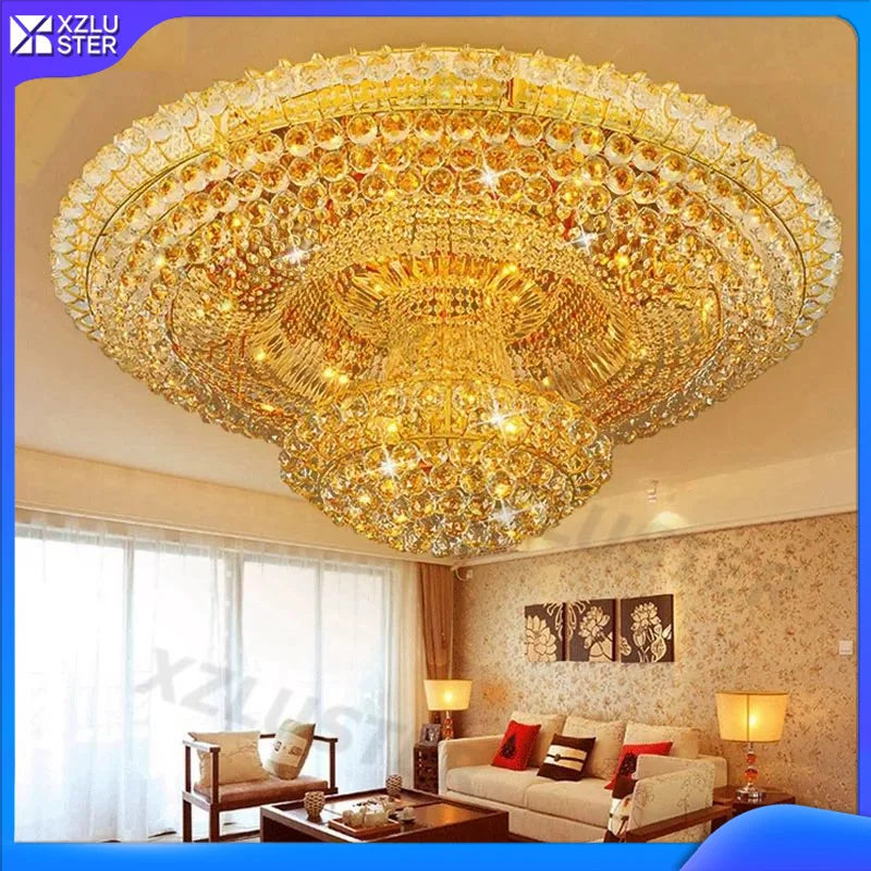 Modern Luxury Hotel Decoration Elegant Ceiling Lamp Ceiling Chandelier Circular Golden Living Room Lobby Restaurant Crystal Lamp
